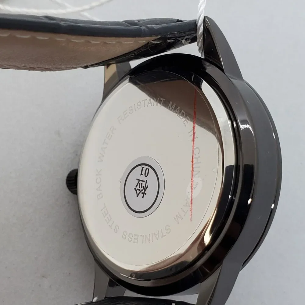 Men's Watch 40MM Black Dial Black‎ Leather Bands Roman Numerals Date Indicator
